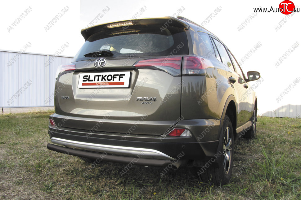 6 399 р. Защита заднего бампера Slitkoff (Ø57 мм, радиусная)  Toyota RAV4  XA40 (2015-2019) 5 дв. рестайлинг (Сталь с полимерным покрытием в цвет: черный)  с доставкой в г. Королёв