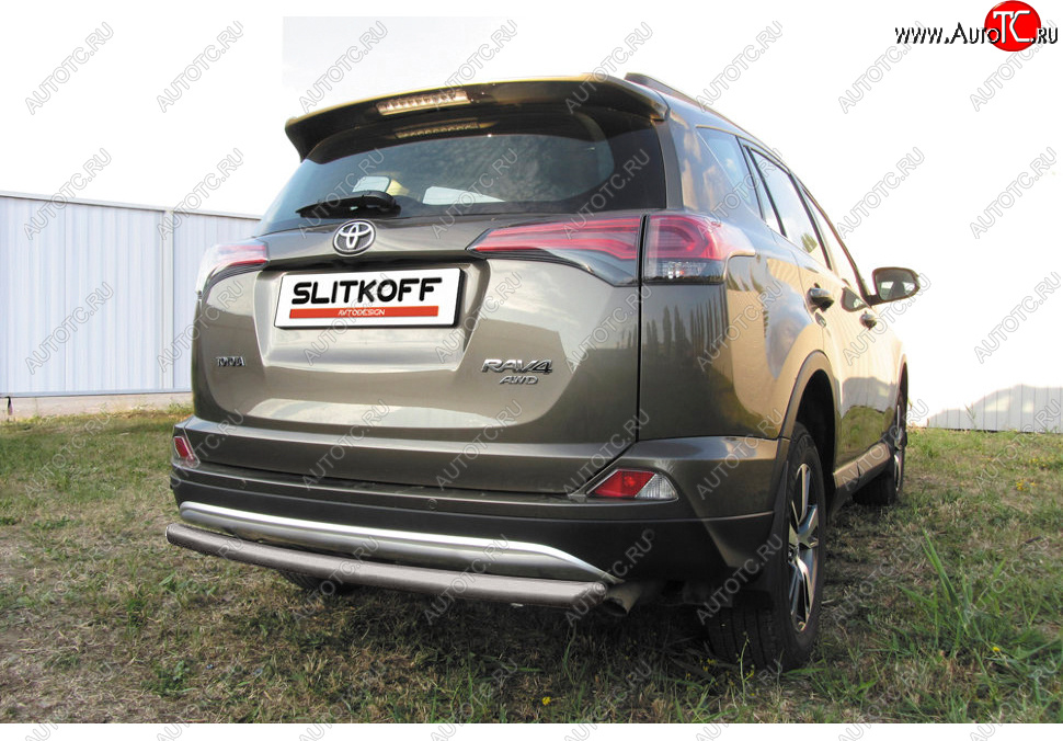 6 399 р. Защита заднего бампера Slitkoff (Ø57 мм, радиусная)  Toyota RAV4  XA40 (2015-2019) 5 дв. рестайлинг (Сталь с полимерным покрытием в цвет: серебристый)  с доставкой в г. Королёв