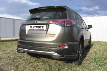 10 849 р. Защита заднего бампера Slitkoff (d57 и 42 мм, уголки)  Toyota RAV4  XA40 (2015-2019) 5 дв. рестайлинг (Нержавейка полированная)  с доставкой в г. Королёв. Увеличить фотографию 2