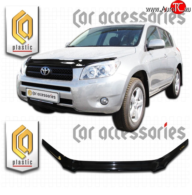 2 199 р. Дефлектор капота CA Plastic exclusive  Toyota RAV4  XA305 (2005-2009) 5 дв. дорестайлинг (Classic черный, Без надписи)  с доставкой в г. Королёв