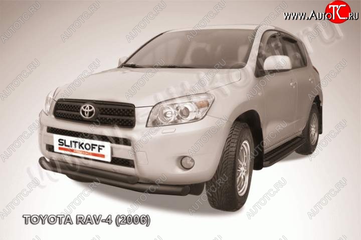 9 999 р. Защита переднего бампер Slitkoff  Toyota RAV4  XA305 (2005-2009) 5 дв. дорестайлинг (Цвет: серебристый)  с доставкой в г. Королёв