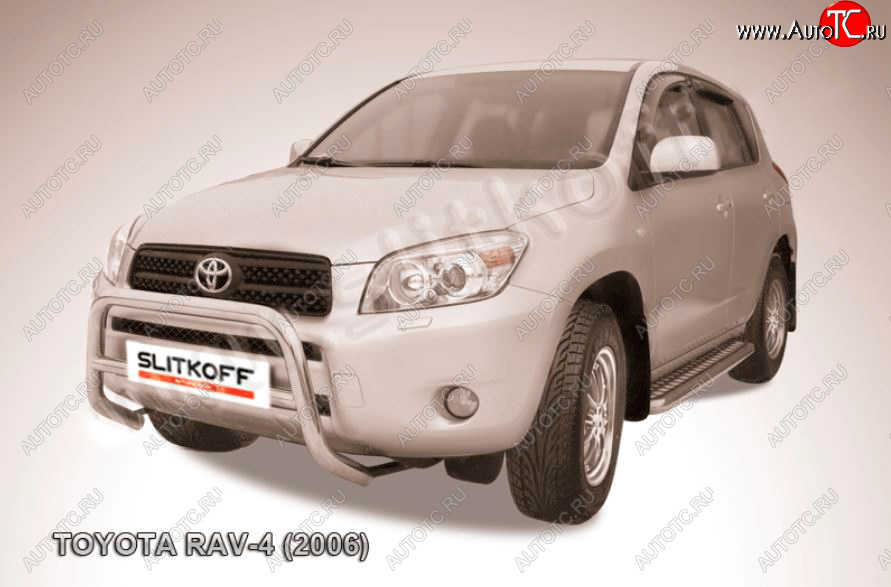 24 449 р. Защита переднего бампера Slitkoff (Ø57 мм, низкая) Toyota RAV4 XA305 5 дв. дорестайлинг (2005-2009) (Нержавейка полированная)  с доставкой в г. Королёв