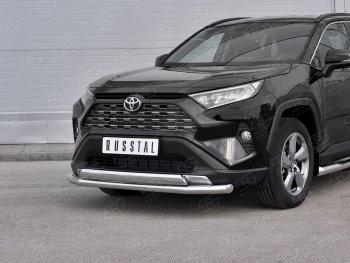 Защита переднего бампера (2 трубы Ø63 и 75х42 мм, нержавейка) Russtal Toyota RAV4 XA50 5 дв. дорестайлинг (2018-2024)