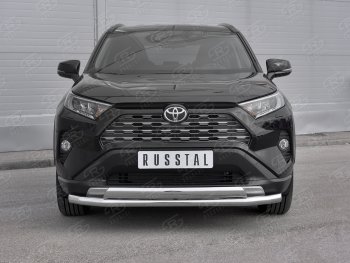 20 349 р. Защита переднего бампера (2 трубы Ø63 и 75х42 мм, нержавейка) Russtal Toyota RAV4 XA50 5 дв. дорестайлинг (2018-2024)  с доставкой в г. Королёв. Увеличить фотографию 2