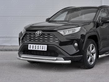 22 399 р. Защита переднего бампера (2 трубы Ø63 и 42 мм, нержавейка) SLITKOFF Toyota RAV4 XA50 5 дв. дорестайлинг (2018-2024)  с доставкой в г. Королёв. Увеличить фотографию 2