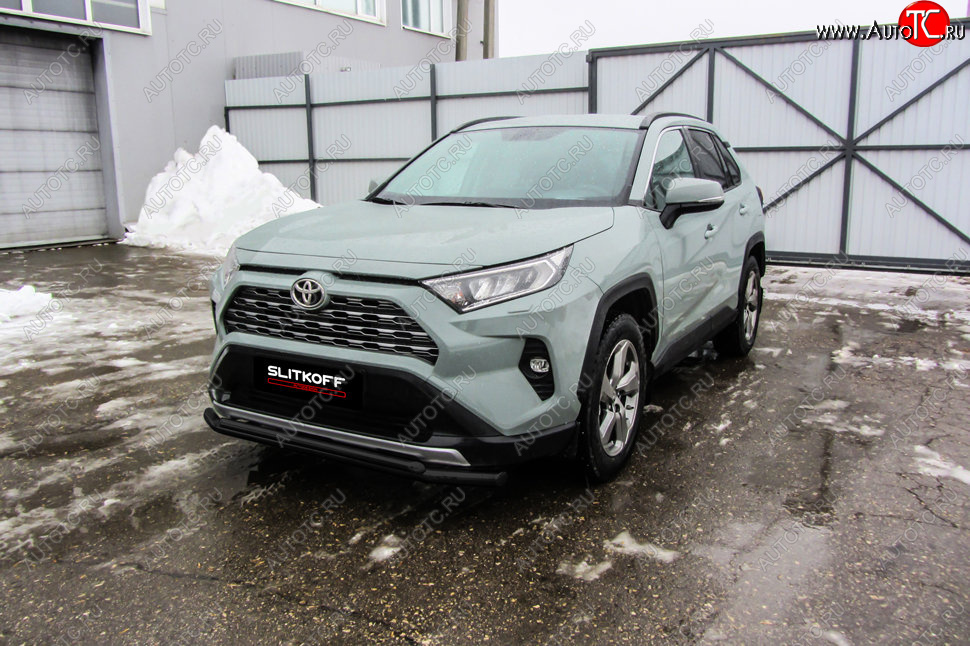 9 599 р. Защита переднего бампера Slitkoff (Ø57 и 42 мм)  Toyota RAV4  XA50 (2018-2025) 5 дв. дорестайлинг (Сталь с полимерным покрытием в цвет: черный)  с доставкой в г. Королёв