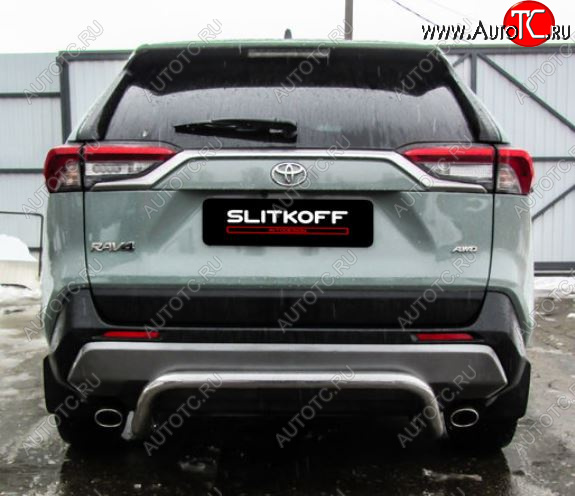 10 749 р. Защита заднего бампера D57 cкоба Slitkoff  Toyota RAV4  XA50 (2018-2025) 5 дв. дорестайлинг (Нержавейка полированная)  с доставкой в г. Королёв