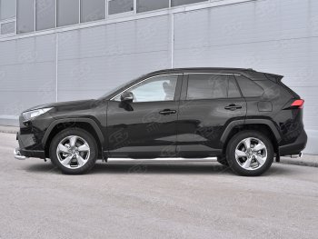 26 999 р. Защита порогов на SLITKOFF d76 с накладкой  Toyota RAV4  XA50 (2018-2024) 5 дв. дорестайлинг (защита порогов со скосами на торцах)  с доставкой в г. Королёв. Увеличить фотографию 2