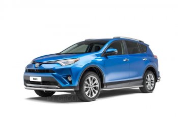 25 899 р. Порожки для ног из трубы Ø51 с алюминиевой площадкой Petroil Tuning Toyota RAV4 XA40 5 дв. дорестайлинг (2012-2015) (Нержавеющая полированная сталь)  с доставкой в г. Королёв. Увеличить фотографию 2