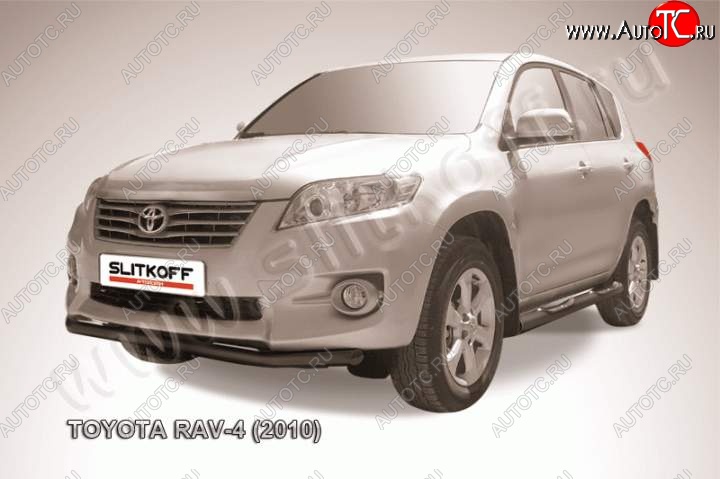 8 199 р. Защита переднего бампер Slitkoff  Toyota RAV4  XA30 (2010-2013) 5 дв. 2-ой рестайлинг, 5 дв. удлиненный 2-ой рестайлинг (Цвет: серебристый)  с доставкой в г. Королёв