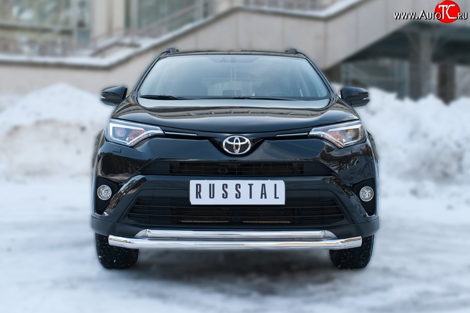 21 699 р. Защита переднего бампера (2 трубыØ63 и 42 мм, нержавейка) SLITKOFF  Toyota RAV4  XA40 (2015-2019) 5 дв. рестайлинг  с доставкой в г. Королёв