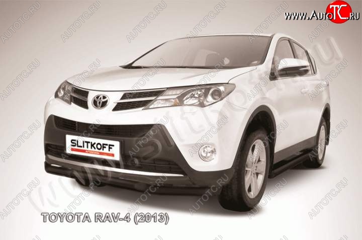 10 649 р. Защита переднего бампер Slitkoff  Toyota RAV4  XA40 (2012-2015) 5 дв. дорестайлинг (Цвет: серебристый)  с доставкой в г. Королёв