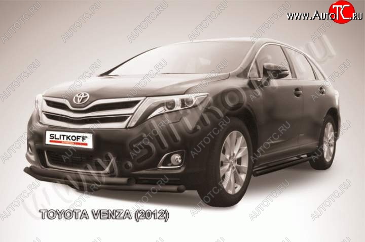 10 999 р. Защита переднего бампер d57+d57 Slitkoff  Toyota Venza  GV10 (2012-2016) рестайлинг (Цвет: серебристый)  с доставкой в г. Королёв