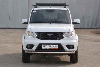 20 999 р. Защита переднего бампера двойная с углами из труб d63/51 мм Petroil Tuning Уаз Патриот 23632 1 рестайлинг пикап (2014-2016) (Нержавеющая полированная сталь)  с доставкой в г. Королёв. Увеличить фотографию 3