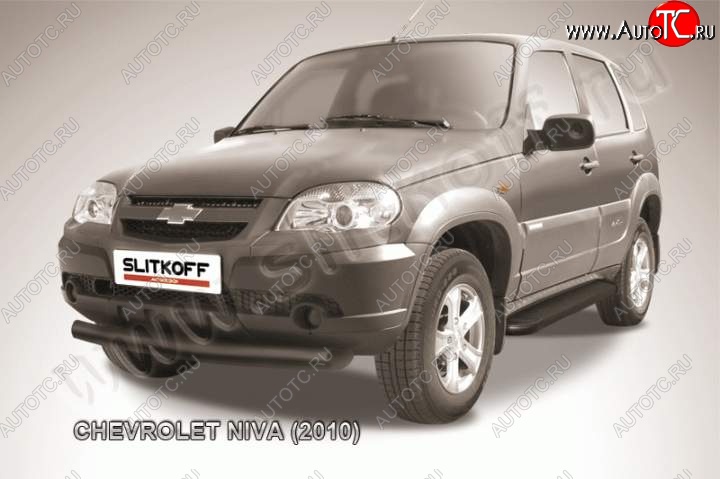 9 799 р. Защита переднего бампера Slitkoff (d76, черная)  Chevrolet Niva  2123 (2009-2020), Лада 2123 (Нива Шевроле) (2009-2021) (Цвет: серебристый)  с доставкой в г. Королёв