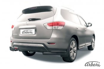 Защита заднего бампера Arbori (уголки, черная, 2 трубы d76 и 42 mm). Nissan Pathfinder R52 дорестайлинг (2012-2017)