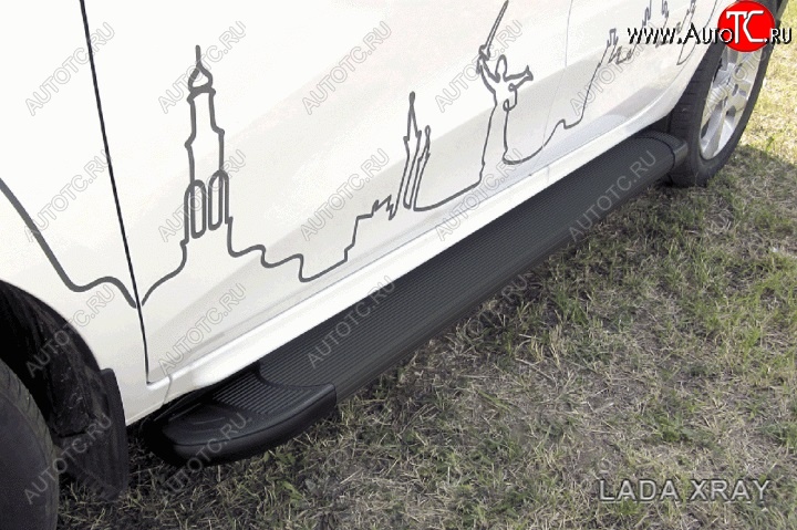 19 449 р. Алюминиевые пороги для ног Slitkoff (Optima)  Лада XRAY (2016-2022) (Чёрные)  с доставкой в г. Королёв