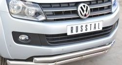 21 349 р. Защита переднего бампера (2 трубыØ63 мм, нержавейка) SLITKOFF Volkswagen Amarok дорестайлинг (2009-2016)  с доставкой в г. Королёв. Увеличить фотографию 2