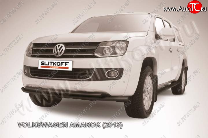 16 299 р. Защита переднего бампер Slitkoff  Volkswagen Amarok (2009-2016) дорестайлинг (Цвет: серебристый)  с доставкой в г. Королёв