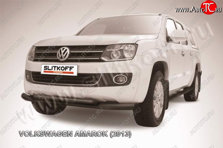 14 999 р. Защита переднего бампер Slitkoff  Volkswagen Amarok (2009-2016) дорестайлинг (Цвет: серебристый)  с доставкой в г. Королёв