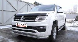 17 399 р. Одинарная защита переднего бампера диаметром 76 мм Slitkoff Volkswagen Amarok рестайлинг (2016-2022) (Цвет: нержавеющая полированная сталь)  с доставкой в г. Королёв. Увеличить фотографию 1