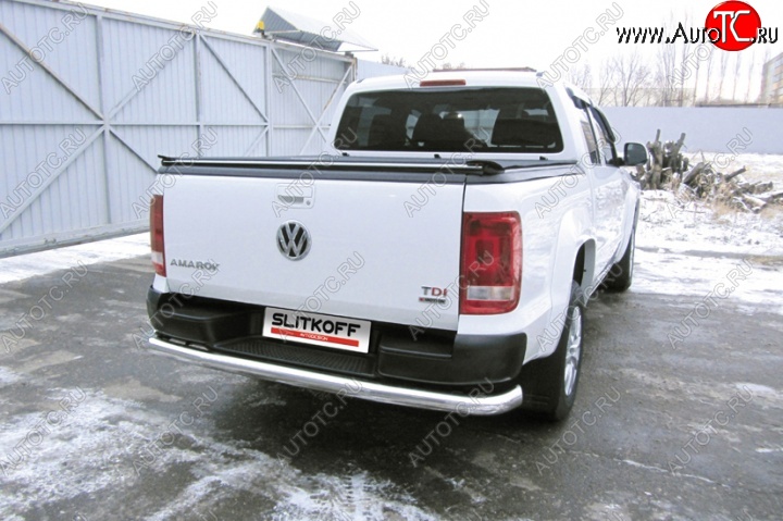 19 999 р. Защита заднего бампера из трубы диаметром 76 мм Slitkoff  Volkswagen Amarok (2016-2022) рестайлинг (Цвет: нержавеющая полированная сталь)  с доставкой в г. Королёв