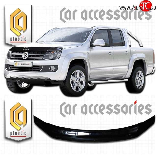 2 059 р. Дефлектор капота CA Plastic (черный)  Volkswagen Amarok (2009-2016) дорестайлинг (Classic черный, Без надписи)  с доставкой в г. Королёв