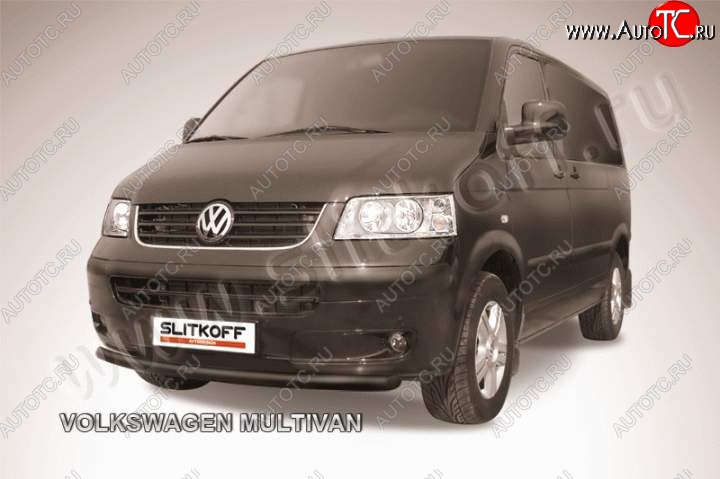 8 999 р. Защита переднего бампер Slitkoff  Volkswagen Transporter  T5 (2003-2009) дорестайлинг (Цвет: серебристый)  с доставкой в г. Королёв