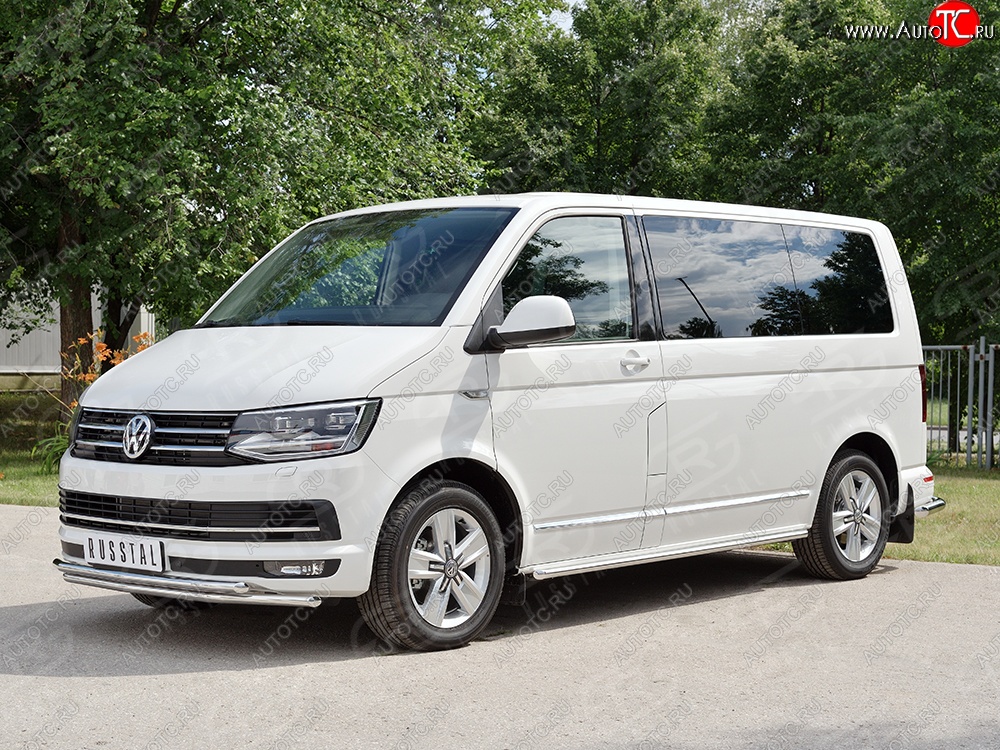 21 699 р. Защита переднего бампера (2 трубыØ42 мм, нержавейка) SLITKOFF  Volkswagen Caravelle  T6 - Transporter  T6  с доставкой в г. Королёв