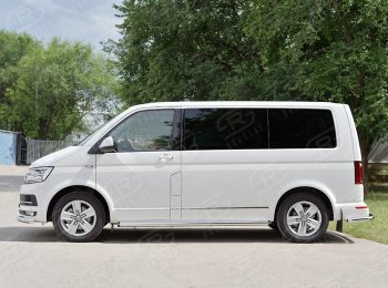 13 999 р. Правая защита порогов SLITKOFF из круглой трубы d63 мм v2 Volkswagen Transporter T6 дорестайлинг (2015-2019)  с доставкой в г. Королёв. Увеличить фотографию 2