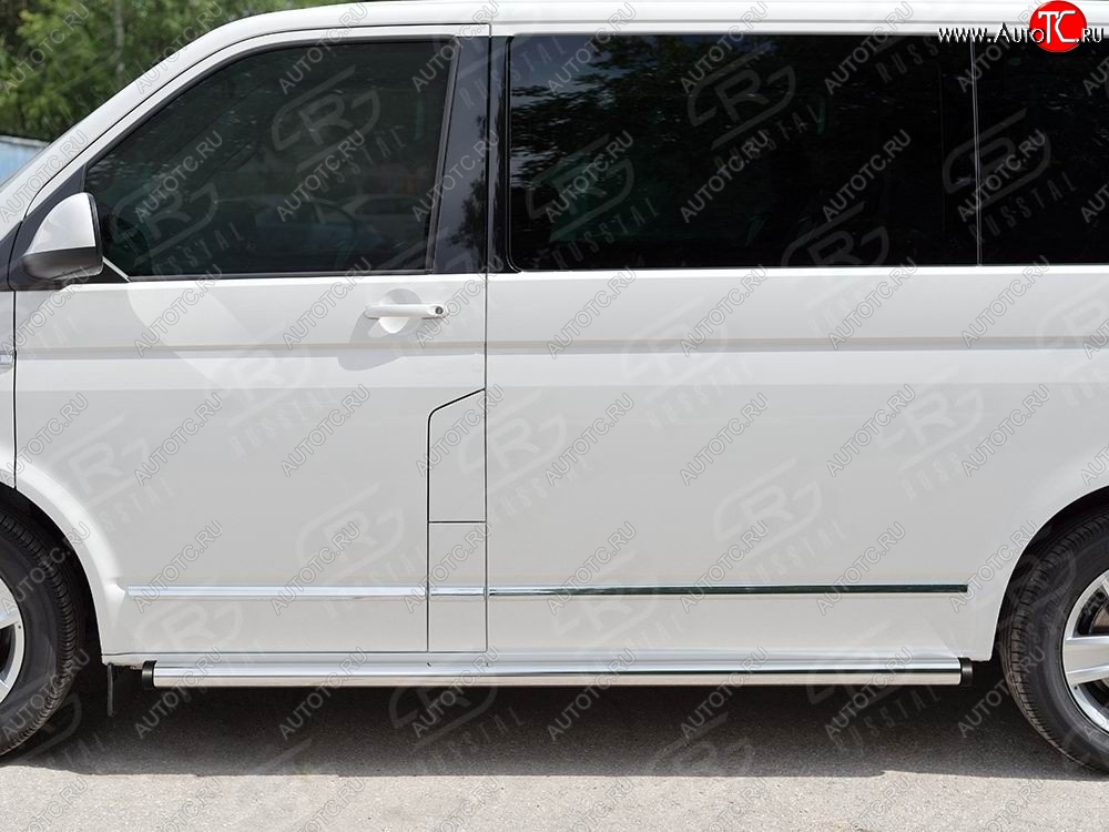 13 999 р. Правая защита порогов SLITKOFF из круглой трубы d63 мм v2 Volkswagen Transporter T6 дорестайлинг (2015-2019)  с доставкой в г. Королёв