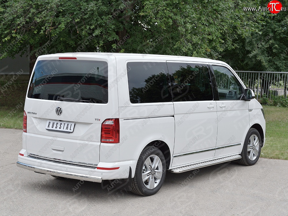 16 699 р. Защита заднего бампера (Ø75x42 мм, нержавейка, короткая база) Russtal Volkswagen Multivan T6 дорестайлинг (2016-2019)  с доставкой в г. Королёв