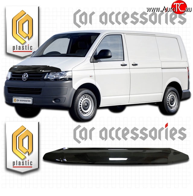 2 779 р. Дефлектор капота CA Plastic  Volkswagen Transporter ( T6,  T6.1) (2015-2025) дорестайлинг, рестайлингпассажирский (Classic черный, Без надписи)  с доставкой в г. Королёв