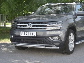 16 999 р. Защита переднего бампера (2 трубы Ø42 мм, нержавейка) SLITKOFF Volkswagen Teramont CA1 дорестайлинг (2016-2020)  с доставкой в г. Королёв. Увеличить фотографию 4