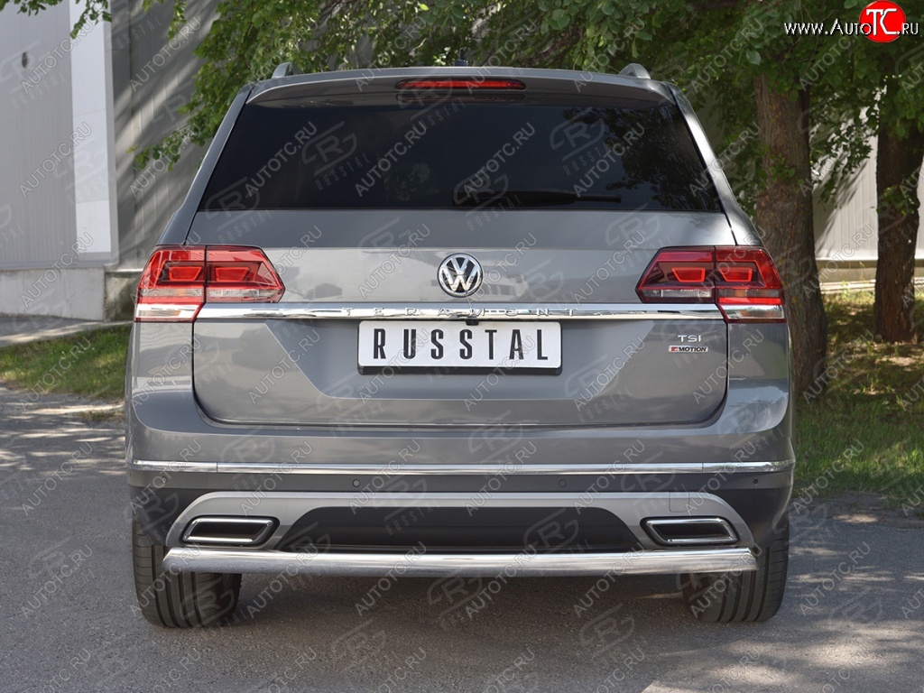 10 649 р. Защита заднего бампера (Ø75х42 мм, нержавейка) Russtal  Volkswagen Teramont  CA1 (2016-2020) дорестайлинг  с доставкой в г. Королёв