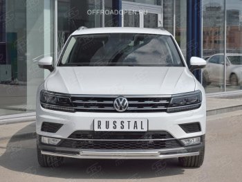 17 399 р. Защита переднего бампера (2 трубы Ø42 мм, нержавейка, NOT OFF ROAD) SLITKOFF  Volkswagen Tiguan  Mk2 (2016-2020) дорестайлинг  с доставкой в г. Королёв. Увеличить фотографию 2