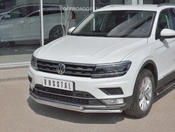 17 399 р. Защита переднего бампера (2 трубы Ø42 мм, нержавейка, NOT OFF ROAD) SLITKOFF  Volkswagen Tiguan  Mk2 (2016-2020) дорестайлинг  с доставкой в г. Королёв. Увеличить фотографию 3