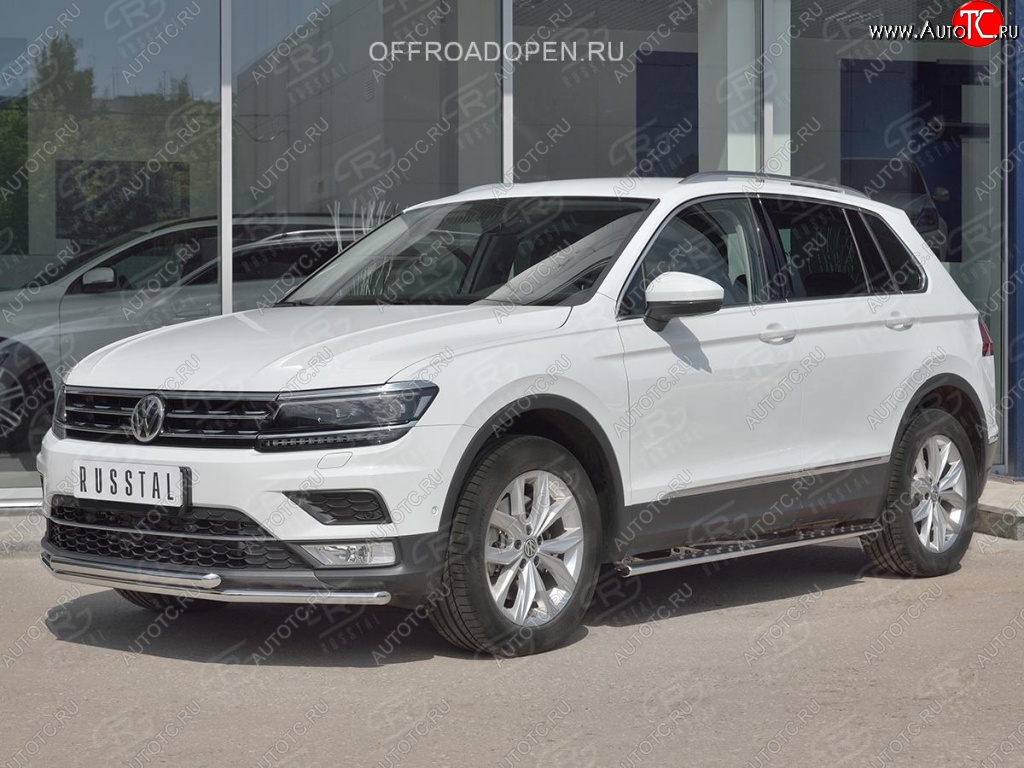 17 399 р. Защита переднего бампера (2 трубы Ø42 мм, нержавейка, NOT OFF ROAD) SLITKOFF  Volkswagen Tiguan  Mk2 (2016-2020) дорестайлинг  с доставкой в г. Королёв