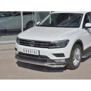 17 649 р. Защита переднего бампера (Ø63 мм волна, нержавейка) SLITKOFF  Volkswagen Tiguan  Mk2 (2016-2020) дорестайлинг  с доставкой в г. Королёв. Увеличить фотографию 2