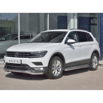 17 649 р. Защита переднего бампера (Ø63 мм волна, нержавейка) SLITKOFF  Volkswagen Tiguan  Mk2 (2016-2020) дорестайлинг  с доставкой в г. Королёв. Увеличить фотографию 3