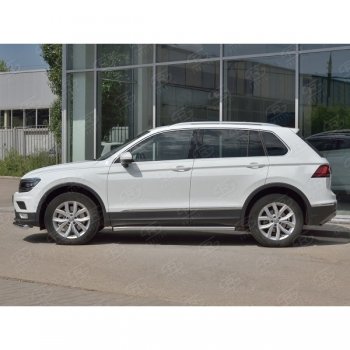 20 849 р.  Защита порогов (Ø63 мм, секции) SLITKOFF  Volkswagen Tiguan  Mk2 (2016-2020) дорестайлинг (Вариант 2 (пластиковые заглушки))  с доставкой в г. Королёв. Увеличить фотографию 2