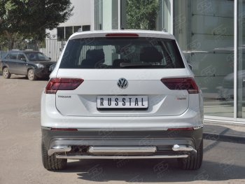 Защита заднего бампера (Ø63/42/63 мм, нержавейка, NOT OFF ROAD) SLITKOFF Volkswagen Tiguan Mk2 дорестайлинг (2016-2020)