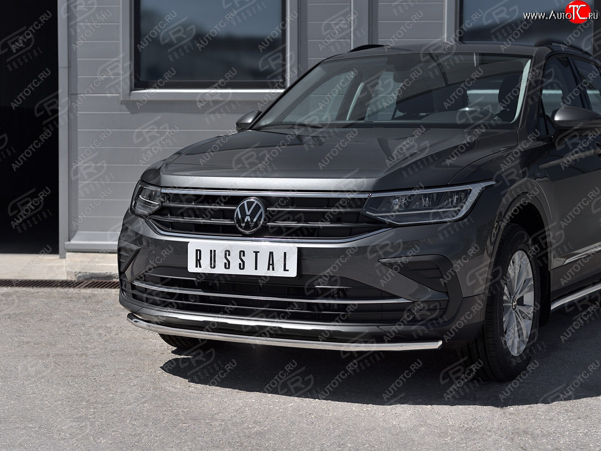 15 499 р. Защита переднего бампера (Ø42 мм нержавейка, NOT R-LINE) SLITKOFF  Volkswagen Tiguan  Mk2 (2020-2022) рестайлинг (полированная нержавейка)  с доставкой в г. Королёв