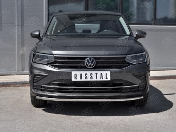 15 499 р. Защита переднего бампера (Ø42 мм нержавейка, NOT R-LINE) SLITKOFF  Volkswagen Tiguan  Mk2 (2020-2022) рестайлинг (полированная нержавейка)  с доставкой в г. Королёв. Увеличить фотографию 2