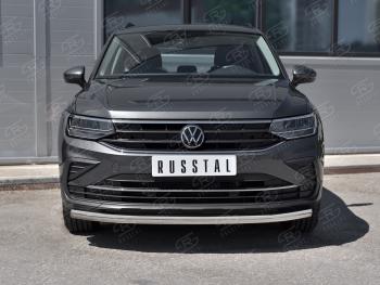 18 699 р. Защита переднего бампера (Ø63 мм, нержавейка, NOT R-LINE) SLITKOFF  Volkswagen Tiguan  Mk2 (2020-2022) рестайлинг  с доставкой в г. Королёв. Увеличить фотографию 2