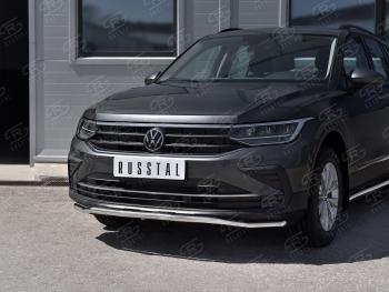 16 299 р. Защита переднего бампера (Ø42 мм волна, нержавейка, NOT R-LINE) SLITKOFF  Volkswagen Tiguan  Mk2 (2020-2022) рестайлинг  с доставкой в г. Королёв. Увеличить фотографию 3