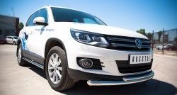 13 249 р. Защита переднего бампера (2 трубыØ63 и 42 мм, нержавейка) SLITKOFF  Volkswagen Tiguan  NF (2011-2017) рестайлинг  с доставкой в г. Королёв. Увеличить фотографию 3