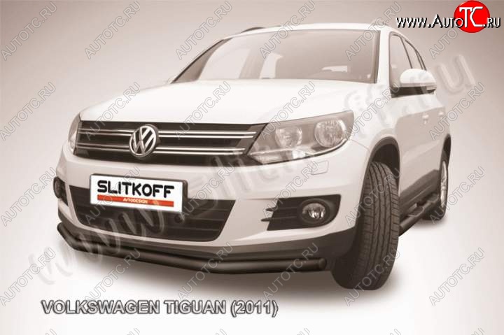 9 549 р. Защита переднего бампер Slitkoff  Volkswagen Tiguan  NF (2011-2017) рестайлинг (Цвет: серебристый)  с доставкой в г. Королёв