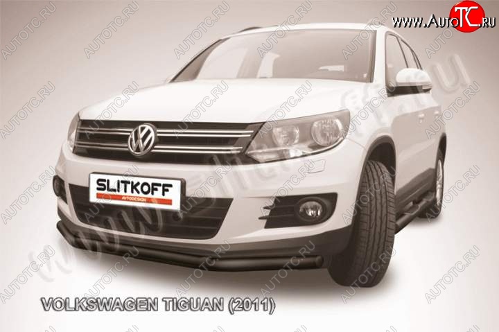 11 799 р. Защита переднего бампер Slitkoff  Volkswagen Tiguan  NF (2011-2017) рестайлинг (Цвет: серебристый)  с доставкой в г. Королёв