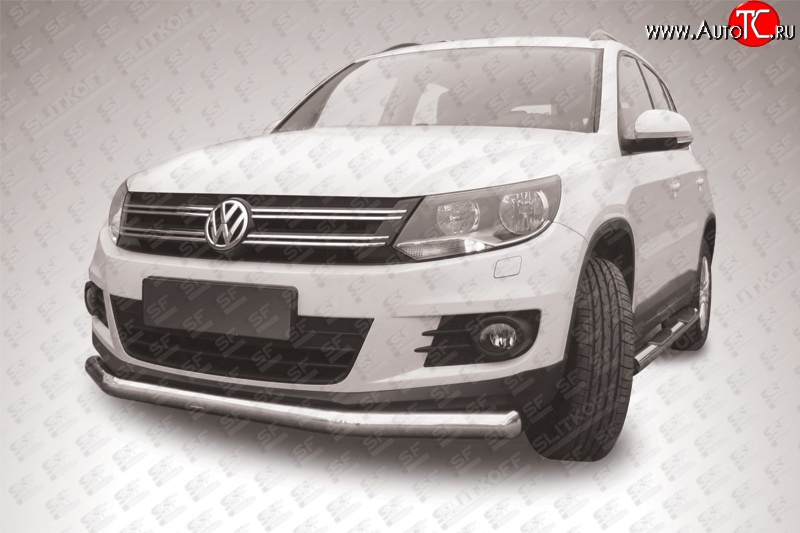 14 449 р. Одинарная защита переднего бампера диаметром 76 мм Slitkoff  Volkswagen Tiguan  NF (2011-2017) рестайлинг (Цвет: нержавеющая полированная сталь)  с доставкой в г. Королёв